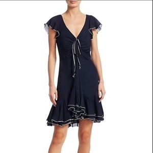 Cinq a Sept Navy Silk Ruffle Dress
